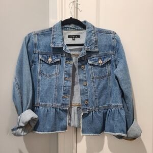 Boutique Tres Bien Ruffle Peplum Hem Denim Jean Jacket